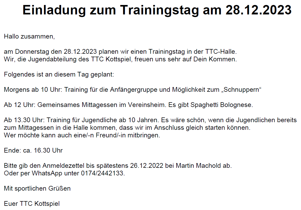 2023 12 28 Trainingstag