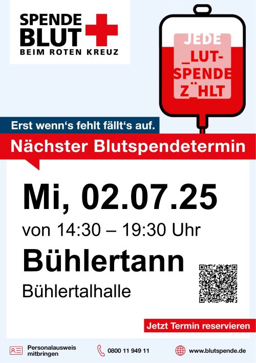 2025 07 02 Blutspenden Bühlertann Bühlertalhalle Sommer 500x707